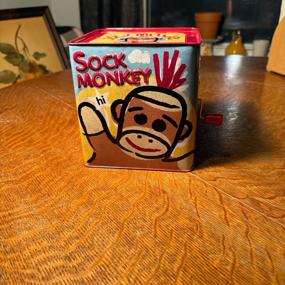 Sock Monkey Jack-in-the-Box Toy
